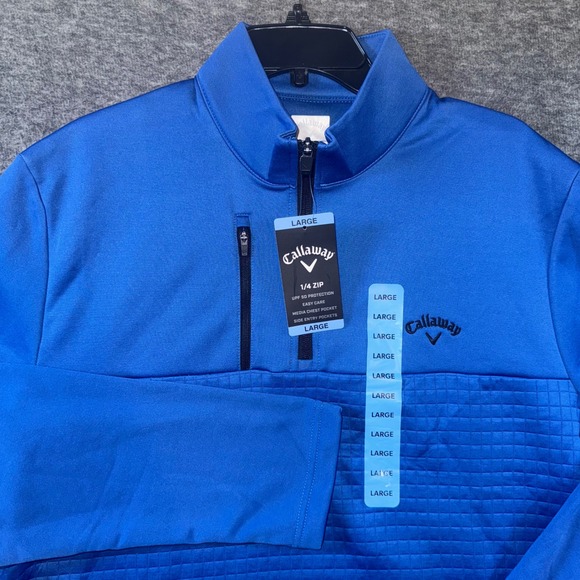 Callaway Golf 1/4 Zip Pullover Blue Mens Jacket UPF 50 Media Pocket Large NEW - Picture 1 of 8